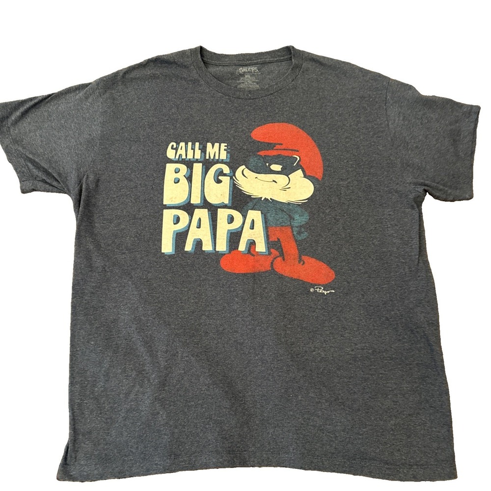 Smurfs Mens Call Me Big Papa Graphic T Shirt 2XL Blue Cotton Blend Papa Smurf
